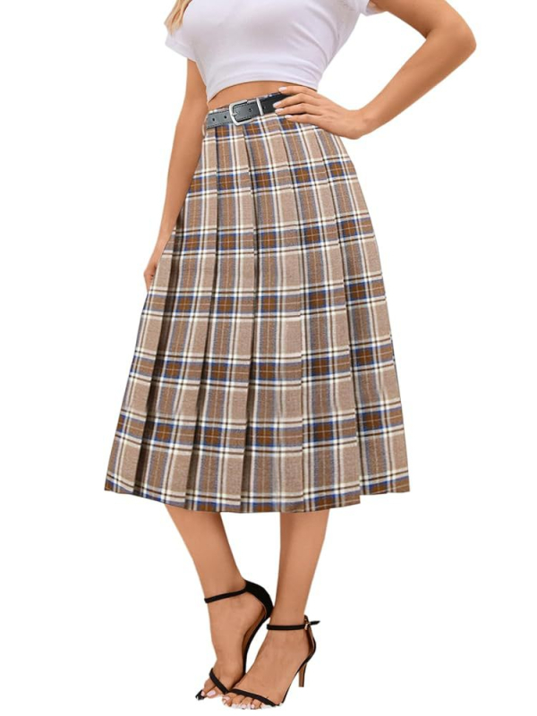 Fustă plisată midi pentru femei - stil urban elegant (tăiere 3D, material poliester, model monocrom, lungime midi, primăvara 2025)