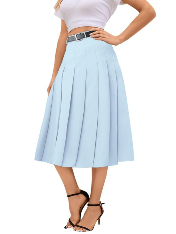 Fustă plisată midi pentru femei - stil urban elegant (tăiere 3D, material poliester, model monocrom, lungime midi, primăvara 2025)