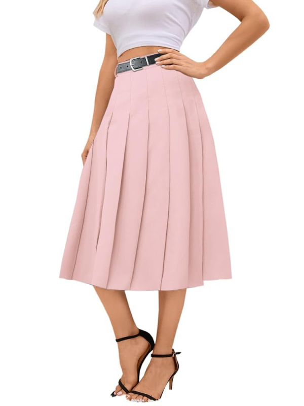 Fustă plisată midi pentru femei - stil urban elegant (tăiere 3D, material poliester, model monocrom, lungime midi, primăvara 2025)