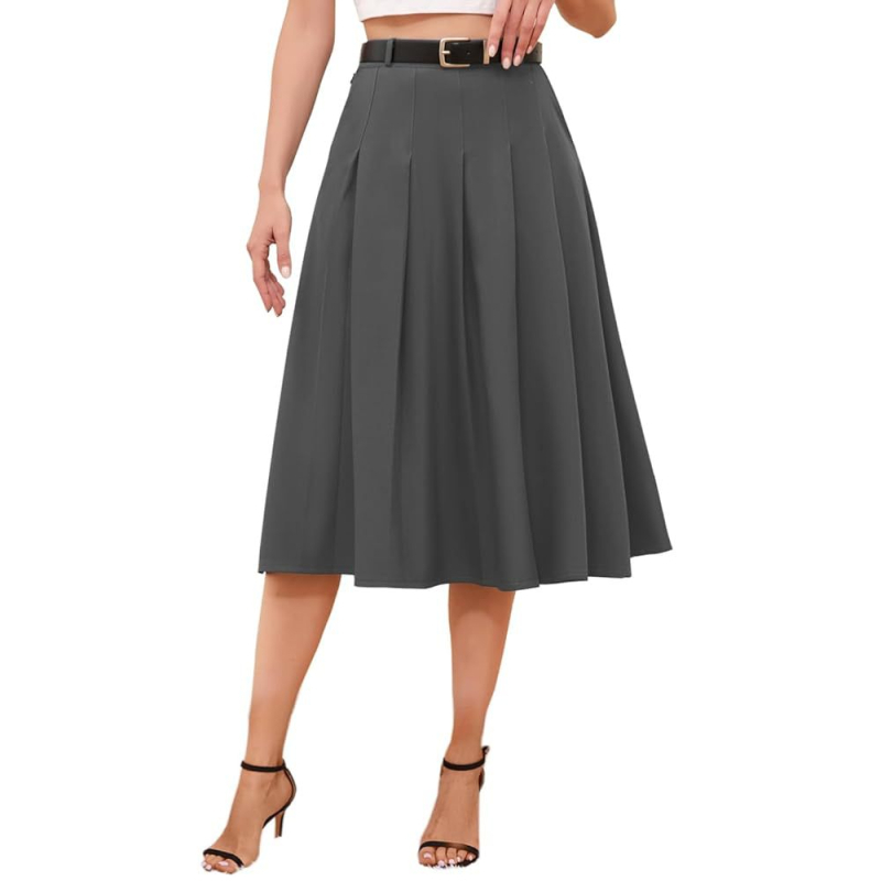 Fustă plisată midi pentru femei - stil urban elegant (tăiere 3D, material poliester, model monocrom, lungime midi, primăvara 2025)