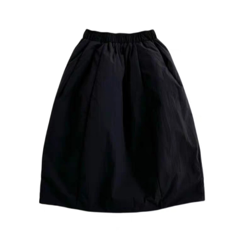 Fustă Bud cu pliuri, lungime midi, amestec din bumbac și in cu poliester, culoare solidă, iarnă 2025