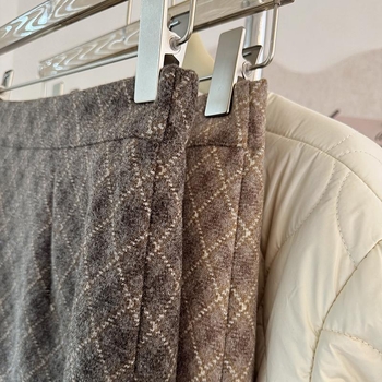 Fustă midi din lână, cu model grilă colorat, stil minimalist, amestec poliester, microelasticitate