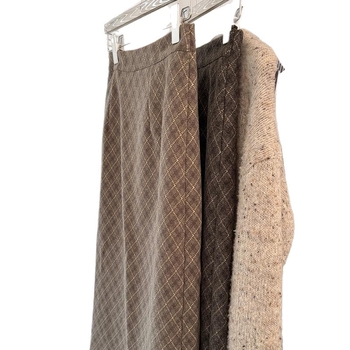 Fustă midi din lână, cu model grilă colorat, stil minimalist, amestec poliester, microelasticitate