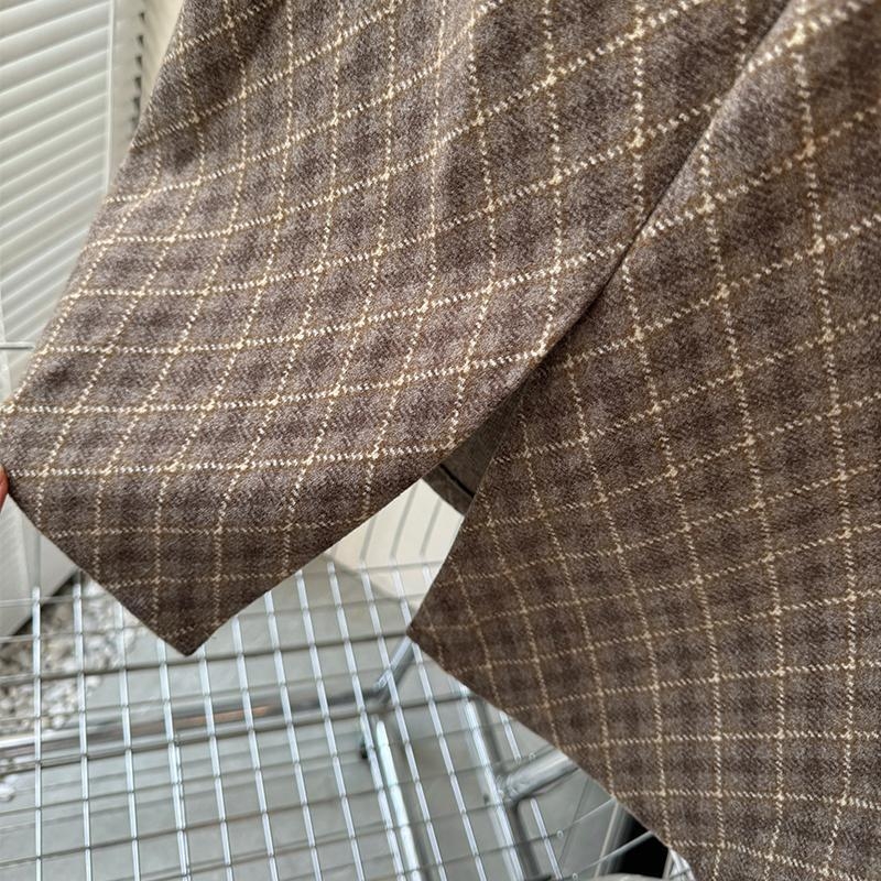 Fustă midi din lână, cu model grilă colorat, stil minimalist, amestec poliester, microelasticitate