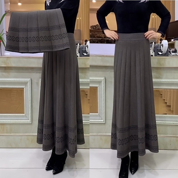 Fustă plisată din lână cașmir, lungime medie, talie înaltă, croială de iarnă groasă