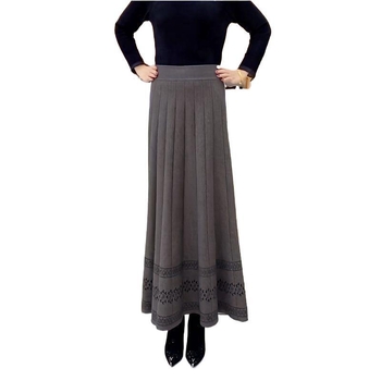 Fustă plisată din lână cașmir, lungime medie, talie înaltă, croială de iarnă groasă