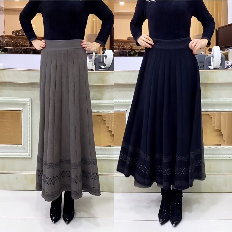 Fustă plisată din lână cașmir, lungime medie, talie înaltă, croială de iarnă groasă