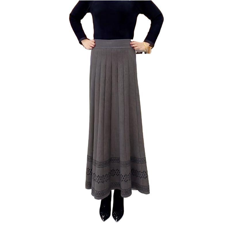 Fustă plisată din lână cașmir, lungime medie, talie înaltă, croială de iarnă groasă