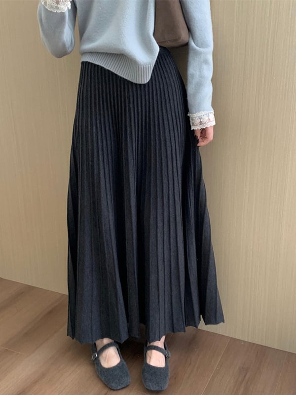 Plisirana midi suknja od akril vlakna, sadržaj 30–50%, srednja duljina, mikroelastičnost, elegantan uredski stil