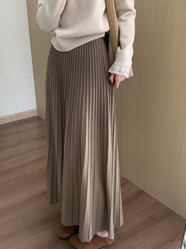 Plisirana midi suknja od akril vlakna, sadržaj 30–50%, srednja duljina, mikroelastičnost, elegantan uredski stil