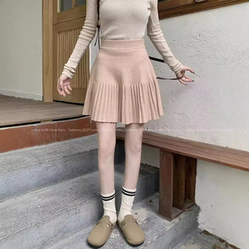 Fustă tricotată pentru femei, plisată, în linie A, mărime plus, amestec viscose-poliester, toamnă 2024