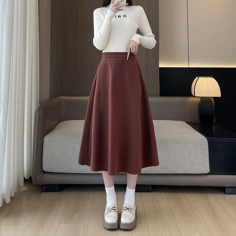 Fustă midi în linie A, plisată, stil umbrela, uni, din poliester, cu decor 3D și fixare a culorii cu rășină