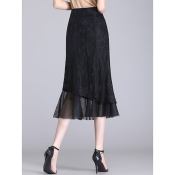 Suknja A-linije od čipke i mreže, visokim strukom, srednja duljina, ljeto 2024