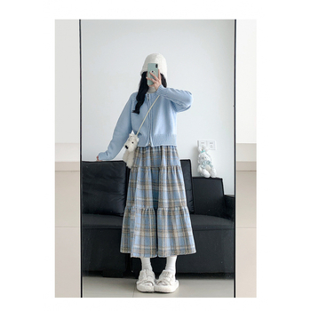 А-образна дълга пола с каре принт, полиестер, 95%+ основен материал, пролет 2025