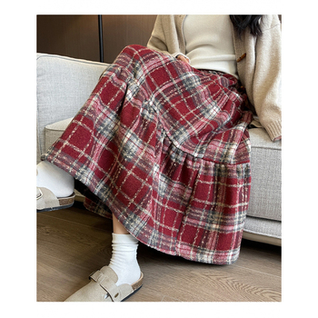 А-образна дълга пола с каре принт, полиестер, 95%+ основен материал, пролет 2025