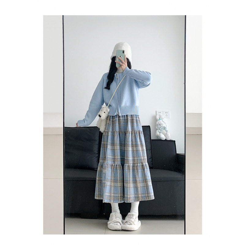 А-образна дълга пола с каре принт, полиестер, 95%+ основен материал, пролет 2025