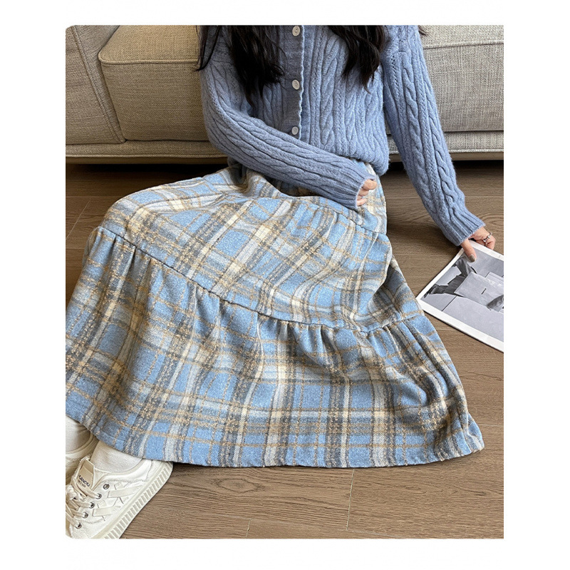 А-образна дълга пола с каре принт, полиестер, 95%+ основен материал, пролет 2025