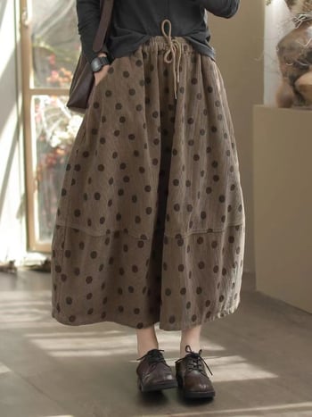 Corduroy A-linije duga suknja za žene, pamuk, književno retro stil, jesen