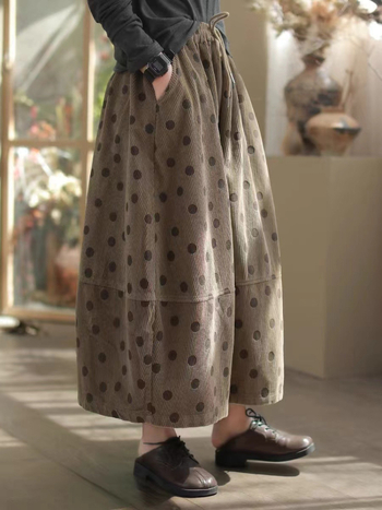 Corduroy A-linije duga suknja za žene, pamuk, književno retro stil, jesen