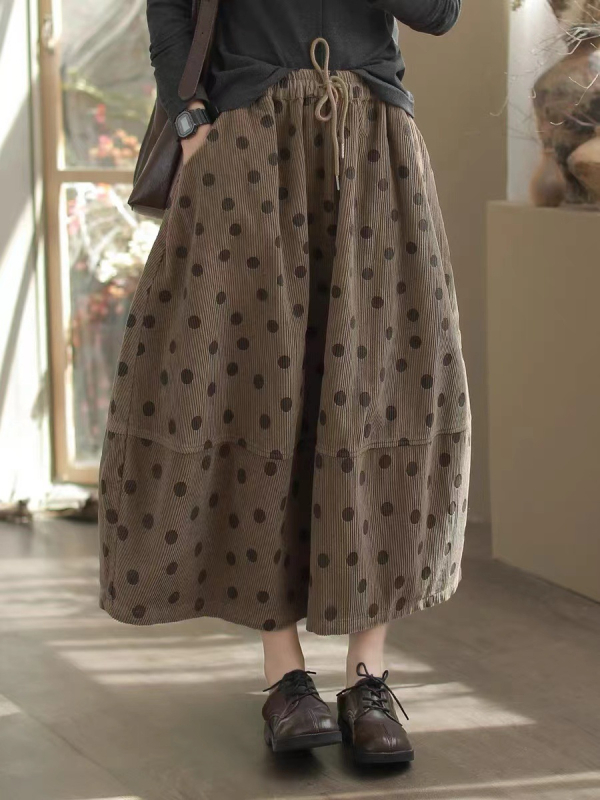 Corduroy A-linije duga suknja za žene, pamuk, književno retro stil, jesen
