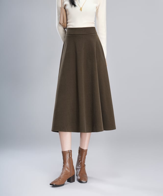 Vunena suknja u Hepburn stilu, A-linija, visok pas, srednja duljina