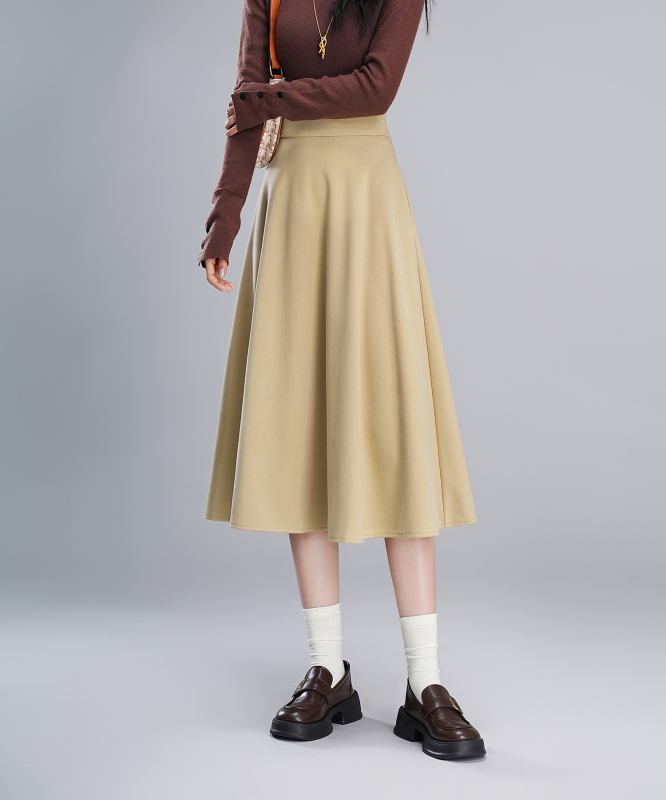 Vunena suknja u Hepburn stilu, A-linija, visok pas, srednja duljina