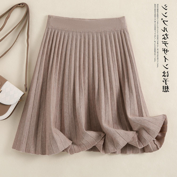 Pletena mini suknja A-linije s volanima, jednobojna poliester tkanina 95%+, jesen 2024