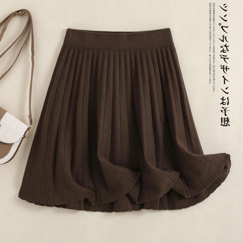 Pletena mini suknja A-linije s volanima, jednobojna poliester tkanina 95%+, jesen 2024