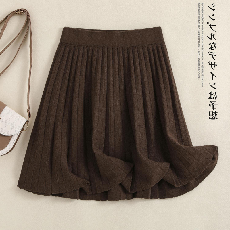 Pletena mini suknja A-linije s volanima, jednobojna poliester tkanina 95%+, jesen 2024