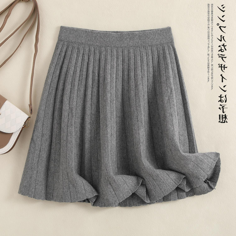 Pletena mini suknja A-linije s volanima, jednobojna poliester tkanina 95%+, jesen 2024