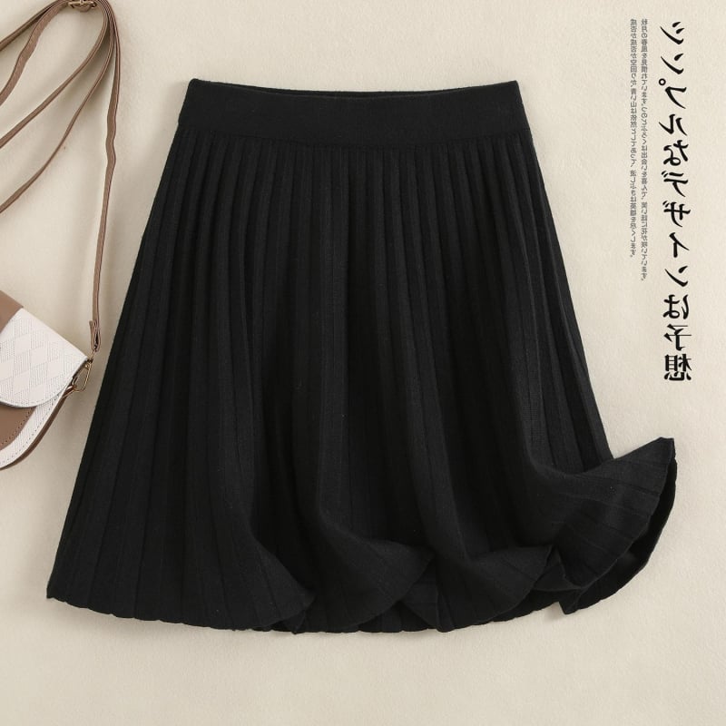 Pletena mini suknja A-linije s volanima, jednobojna poliester tkanina 95%+, jesen 2024