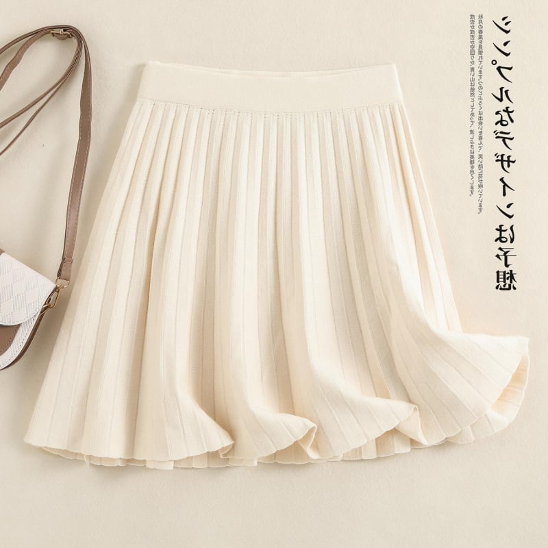 Pletena mini suknja A-linije s volanima, jednobojna poliester tkanina 95%+, jesen 2024