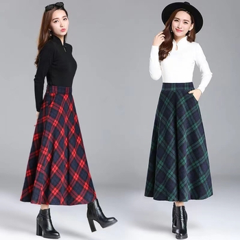 Karirana duga A-linijska duga suknja; Materijal: akril; Glavni materijal: poliester 70–80%; Sezona: proljeće 2023; Stil: gradski vjetar
