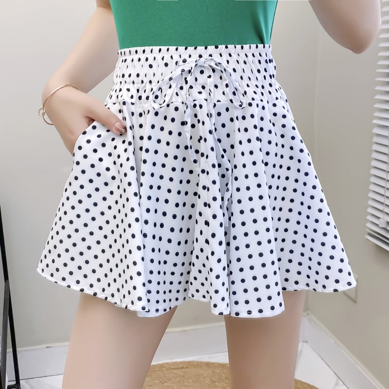Ženska A-linijska kratka suknja s printom srca i točkica, elastični pojas, poliester 90-95% glavna tkanina, ljeto 2022