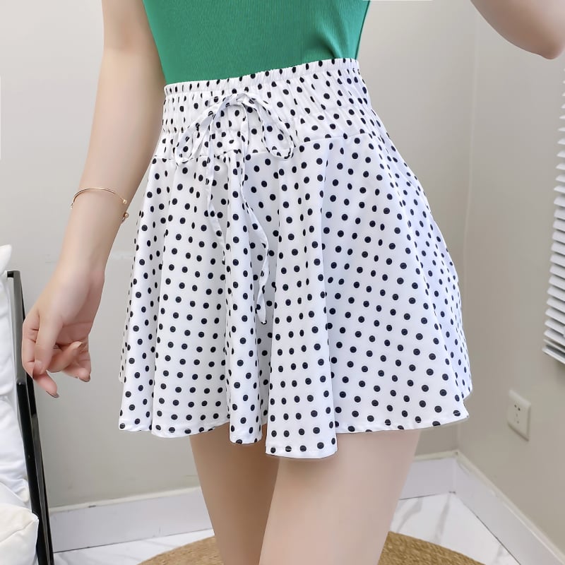 Ženska A-linijska kratka suknja s printom srca i točkica, elastični pojas, poliester 90-95% glavna tkanina, ljeto 2022