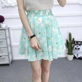 A-linijska šifonska suknja-pantalone, visok pojas, uzorak raskomadanih cvjetova, ljeto 2023