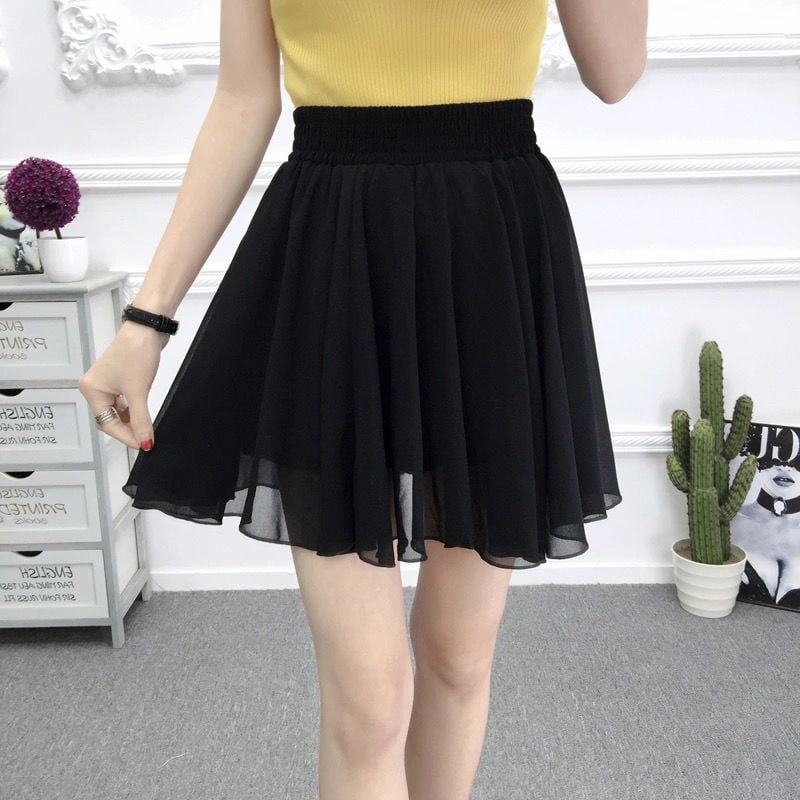 A-linijska šifonska suknja-pantalone, visok pojas, uzorak raskomadanih cvjetova, ljeto 2023