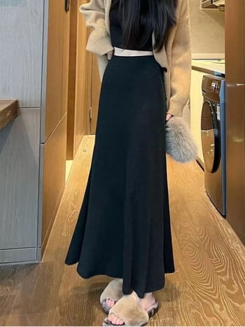 Suknja sirena, duga, visokim strukom, poliester-elastan blend, jesen 2025, casual japansko-korejski stil