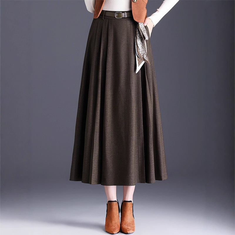 Ženska plisirana midi suknja, tkanina od pamuk‑umiješano s manje od 30% poliestera, mikroelastičnost, zimsko izdanje 2025