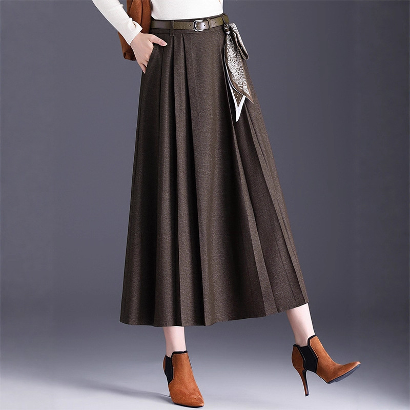 Ženska plisirana midi suknja, tkanina od pamuk‑umiješano s manje od 30% poliestera, mikroelastičnost, zimsko izdanje 2025
