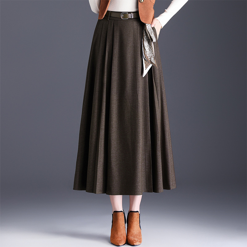 Ženska plisirana midi suknja, tkanina od pamuk‑umiješano s manje od 30% poliestera, mikroelastičnost, zimsko izdanje 2025