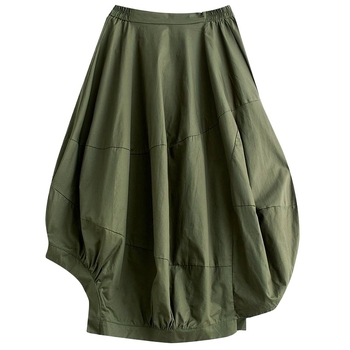 Dlhá sukňa s A-línia, lampiónový strih, zmes bavlny a ľanu, panelové šitie, vintage štýl, jeseň 2024