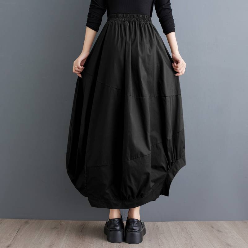 Dlhá sukňa s A-línia, lampiónový strih, zmes bavlny a ľanu, panelové šitie, vintage štýl, jeseň 2024