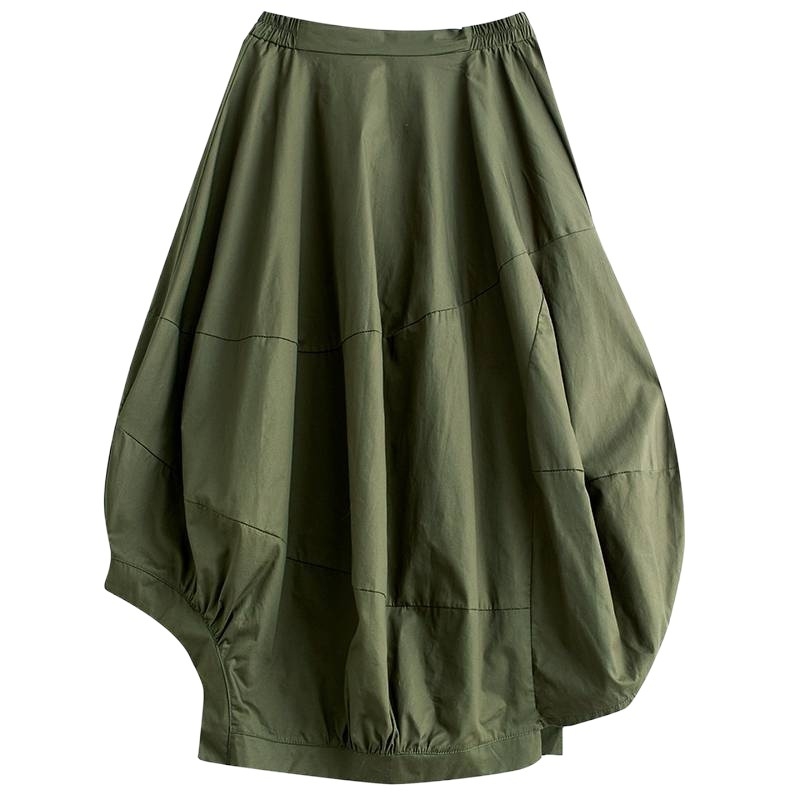 Dlhá sukňa s A-línia, lampiónový strih, zmes bavlny a ľanu, panelové šitie, vintage štýl, jeseň 2024