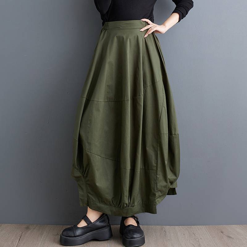 Dlhá sukňa s A-línia, lampiónový strih, zmes bavlny a ľanu, panelové šitie, vintage štýl, jeseň 2024