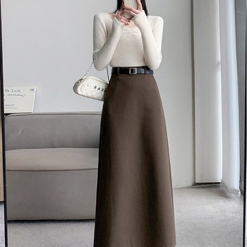 Fustă midi talie înaltă, culoare solidă, țesătură lână, detalii collage, 95% poliester, Toamnă 2022, stil business
