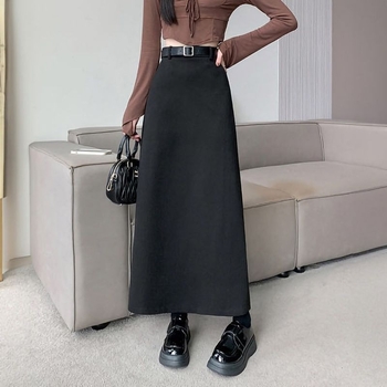 Fustă midi talie înaltă, culoare solidă, țesătură lână, detalii collage, 95% poliester, Toamnă 2022, stil business