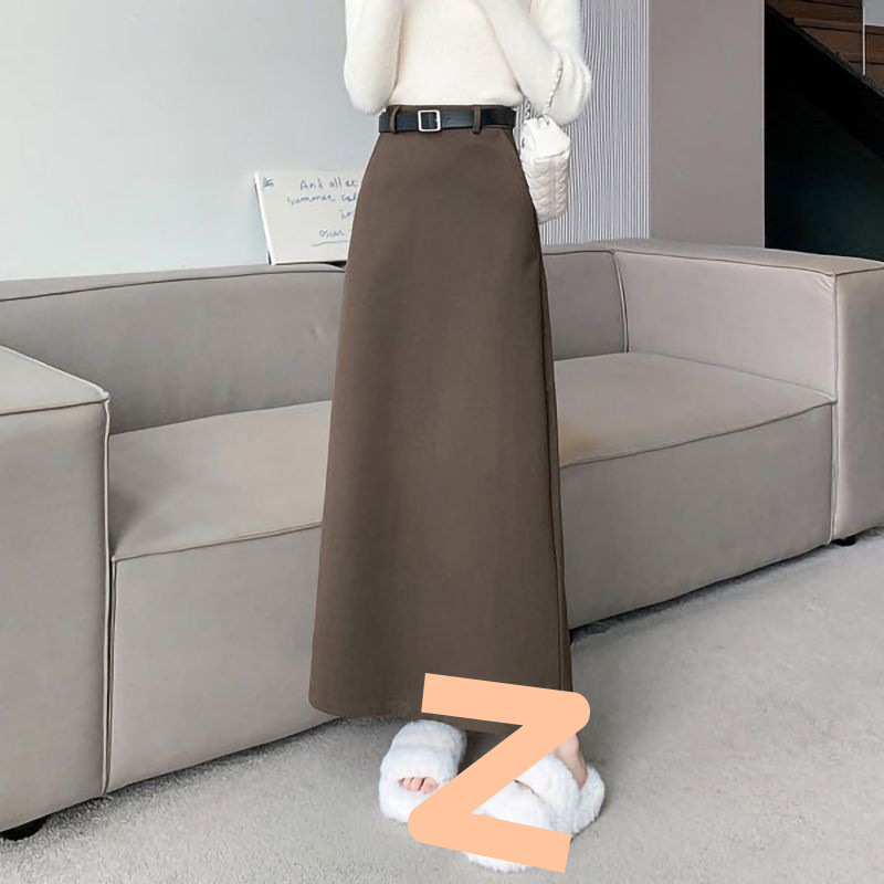 Fustă midi talie înaltă, culoare solidă, țesătură lână, detalii collage, 95% poliester, Toamnă 2022, stil business