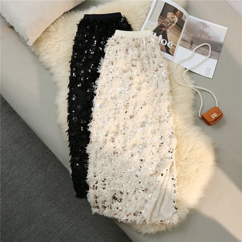 Suknja A-linije, srednje duljine, jednofarbni uzorak, Chenille tkanina, sadržaj Spandexa