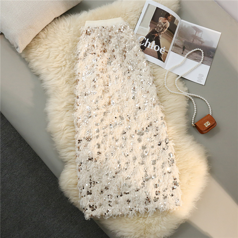 Suknja A-linije, srednje duljine, jednofarbni uzorak, Chenille tkanina, sadržaj Spandexa